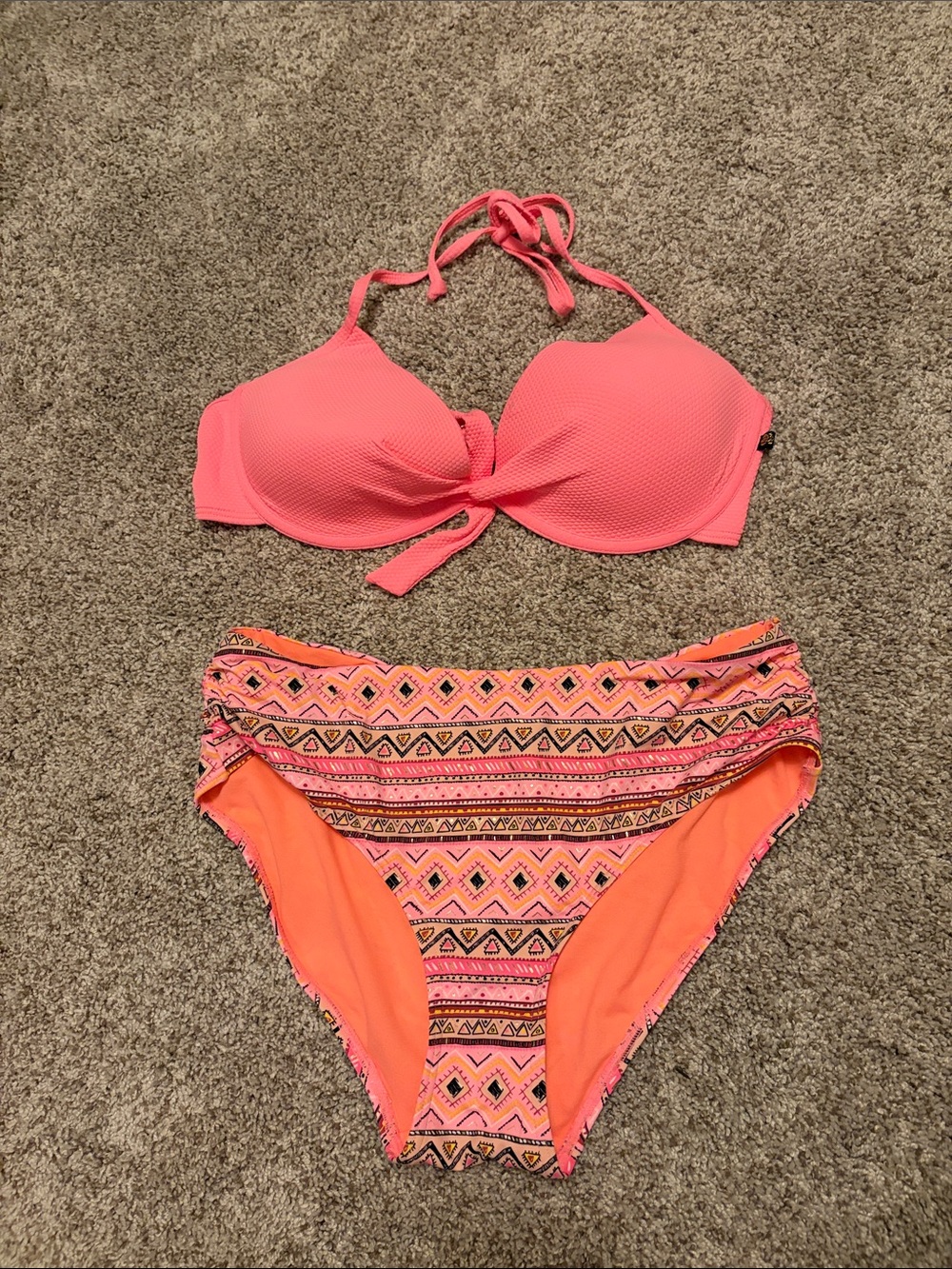 Bright Coral Pink Two-Piece Bikini Set